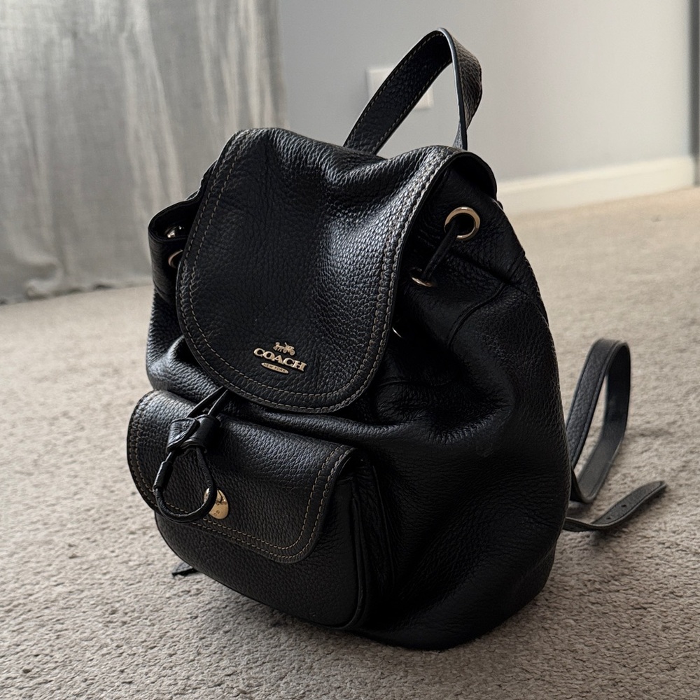 Coach Mini Billie Black Leather Backpack with Gold Accents - Picture 2 of 3
